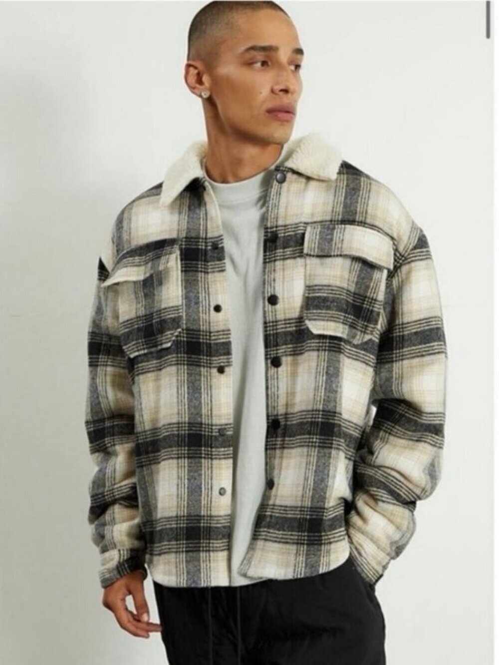 Nwt Pacsun Plaid Sherpa Lined Jacket Shacket Mens Small Button Front Size Small